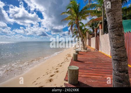 View of beach near Puerto Morelos, Caribbean Coast, Yucatan Peninsula, Mexico, North America Stock Photo