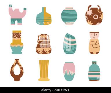 Porcelain ceramic vase collection for interior house Stock Vector