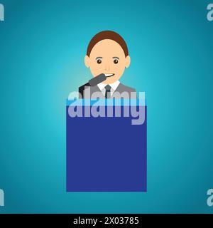 Man with tie and suit giving a speech from a tribune Stock Vector