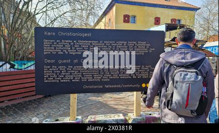 Copenhagen, Denmark - 06 Apr 2024: People are digging up cobblestones to shut down Pusher Street and fight against crime and gangs. Stock Photo