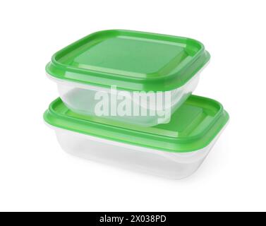 Empty plastic containers on white background. Food storage Stock Photo