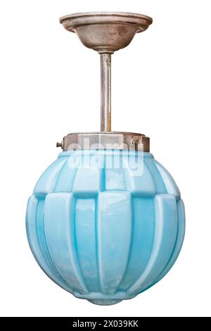 Vintage art deco lamp with blue glass isolated on a white background Stock Photo