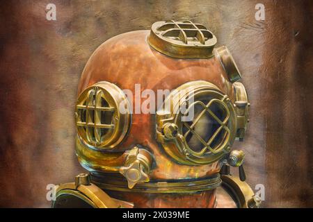 Retro styled image of an authentic US Navy diving helmet Stock Photo
