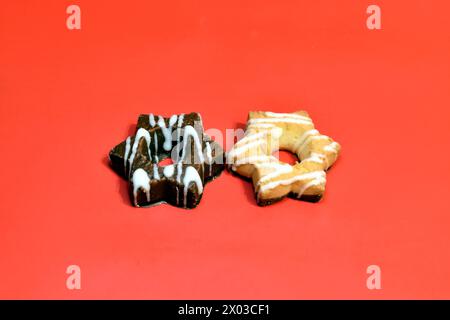 Shortbread cookies of the same shape, but with different tastes, called day, night. Stock Photo