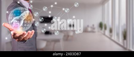 The emerging entrepreneur forms a network of innovation and technology. Growth and scalability in the startup network. Stock Photo