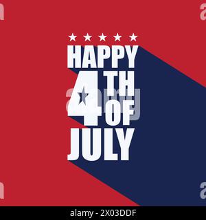 Happy 4th of July poster design with a long shadow on red background. Fourth of July - American independence day Remember and honor banner design. USA Stock Vector