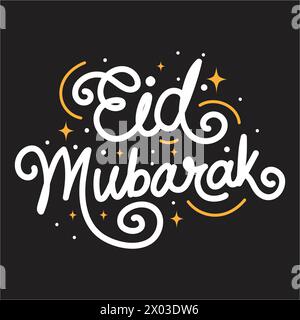 Eid Mubarak hand written lettering, calligraphy, typography vector illustration with celebration elements. Eid Mubarak free hand lettering poster Stock Vector