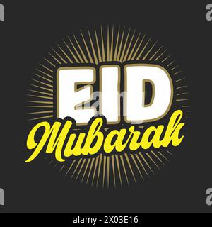 Eid Mubarak lettering greeting card template design on dark background. Eid ul-Fitr, Eid ul-Adha. Religious holiday. Eid calligraphy, poster, banner. Stock Vector