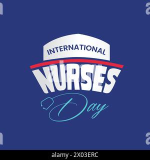 International Nurses Day creative concept on a nurse hat vector illustration. Happy Nurses Day template design on a blue background. 12 May. Stock Vector