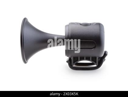 New black bicycle electrictronic horn isolated on white. Stock Photo