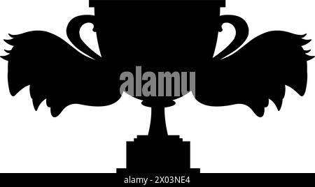 vector drawing black silhouette cup trophy wings Stock Vector