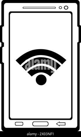 vector drawing icon wifi cellphone black and white Stock Vector