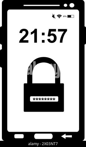 vector black and white icon smartphone padlock password Stock Vector