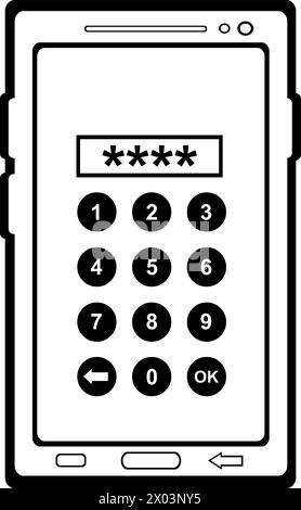 vector black and white icon numeric keyboard password cellphone Stock Vector