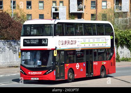 A Transport for London (TfL) Superloop 2 (SL2) double-decker bus ...