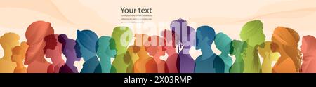 Side-view Silhouettes of Men and Women from Various Cultures.People Diversity.Anti-racism Concept for Racial Equality.Social Inclusion.Gender Equality Stock Vector