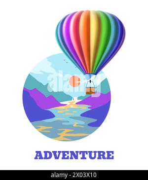 Hot air balloon in circle shape vector illustration Stock Vector Image ...