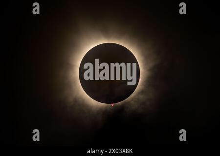 2024 Solar Eclipse Totality with Solar Flare Stock Photo