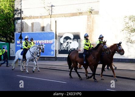Mounted police near the stadium ahead of the Premier League match at ...
