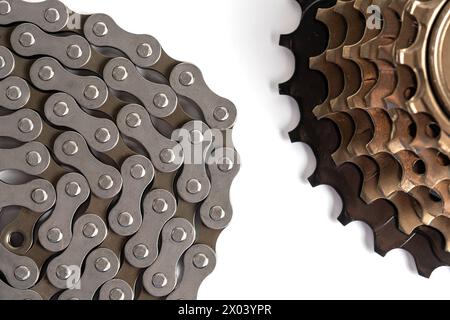 Bicycle chain isolated on a white background. Closeup Stock Photo
