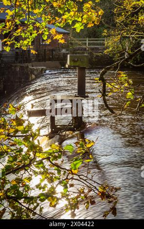 Weir on the River Wharfe, Grassington, Yorkshire, England. Stock Photo