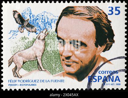 Spanish naturalist Felix Rodriguez de la Fuente on postage stamp Stock Photo