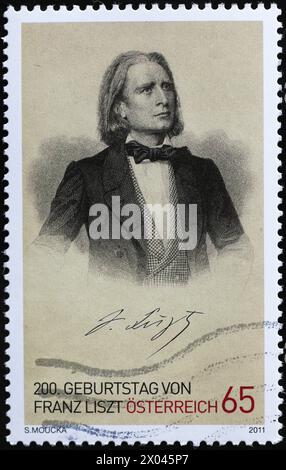 Ancient portrait of Franz Liszt on austrian postage stamp Stock Photo