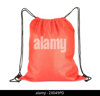 One red drawstring bag isolated on white Stock Photo