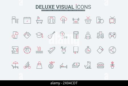 Daily life thin black and red line icons set vector illustration ...