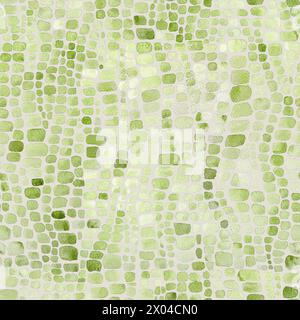 Abstract crocodile reptile scales khaki olive green watercolor seamless background. Watercolour hand drawn animal skin scale print. Geometrical textur Stock Photo