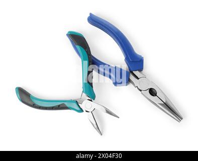 Different pliers isolated on white, top view Stock Photo