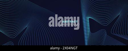 Dark blue, Green abstract banner background with glowing geometric lines. Navy blue gradient shiny lines pattern Futuristic technology web background Stock Vector