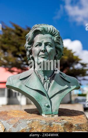 Margaret Thatcher Memorial Bust, Thatcher Drive, Stanley, Falkland Islands, Saturday, December 02, 2023. Photo: David Rowland / One-Image.com Stock Photo