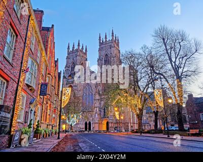 UK, North Yorkshire, York, West Towers and West Face of York Minster from Duncombe Place. Stock Photo