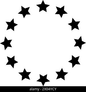 Round frame with stars arranged in a circle. Prize, success or award banner. Starry ring emblem with empty space isolated on white background. Vector graphic illustration.  Stock Vector