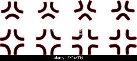 Set of anger or irritation effect icons in anime or manga style comics. Manpu pictograms. Cross popping veins symbols. Angry emotion cartoon signs isolated on white background. Vector illustration. Stock Vector