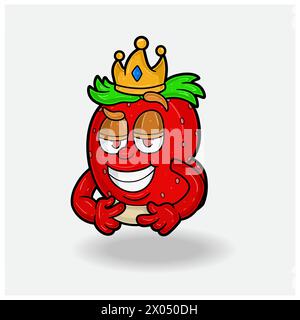 Lovestruck expression with Strawberry Fruit Crown Mascot Character Cartoon. Vector Illustrations Stock Vector