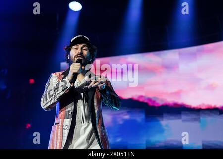 Milan, Italy. 09th Apr, 2024. Riccardo Zanotti of Pinguini Tattici Nucleari performs live on stage during Palasport 2024 at Forum on April 09, 2024 in Assago, Italy Credit: Live Media Publishing Group/Alamy Live News Stock Photo