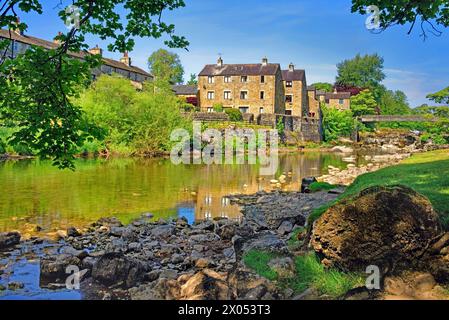 UK, North Yorkshire, Grassington, River Wharfe at Linton Falls. Stock Photo