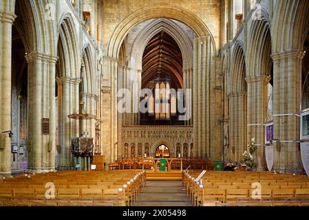 UK, North Yorkshire, Ripon Cathedral Nave Interior. Stock Photo
