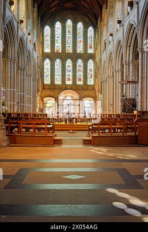 UK, North Yorkshire, Ripon Cathedral, Entrance to Nave Interior from Central Tower. Stock Photo