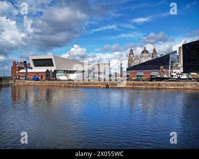 UK, Liverpool, Canning Half Tide Dock and Waterfront Buildings. Stock Photo