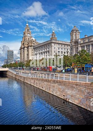 UK, Liverpool, Liverpool Canal Link and The Three Graces. Stock Photo