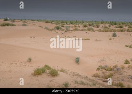 Tengri Desert in the Inner Mongolia Autonomous Region in China. Sunset picture with copy space for text Stock Photo