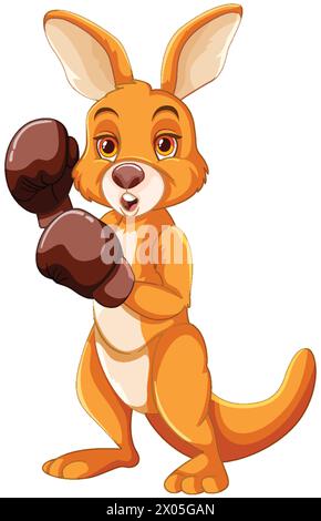 Animated kangaroo with boxing gloves ready to fight Stock Vector