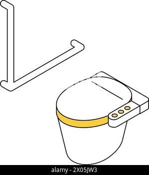 Home remodeling, caregiver remodeling to install handrails in bathroom, simple isometric illustration, Vector Illustration Stock Vector
