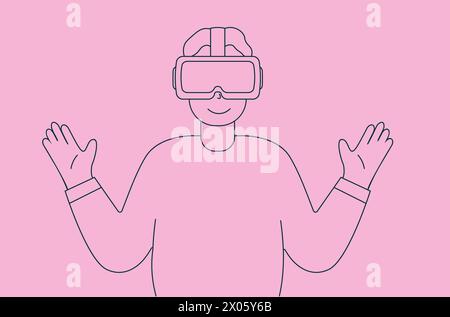Flat illustration of a man in VR glasses, modern gadget. Stock Vector