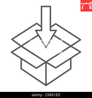 Ship order line icon, e-commerce and delivery service, opened box vector icon, vector graphics, editable stroke outline sign, eps 10. Stock Vector