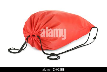 One red drawstring bag isolated on white Stock Photo