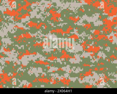 Orange and green pixel camouflage texture in vector Stock Vector